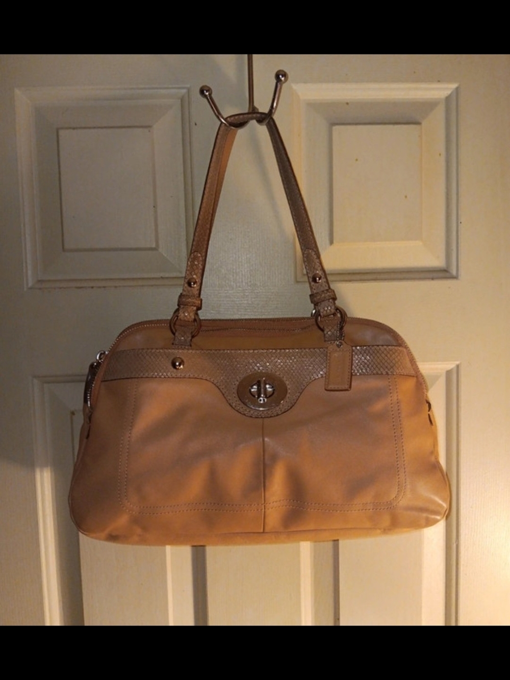 Coach Penelope Orange Leather Snake Print Detailed Shoulder Bag